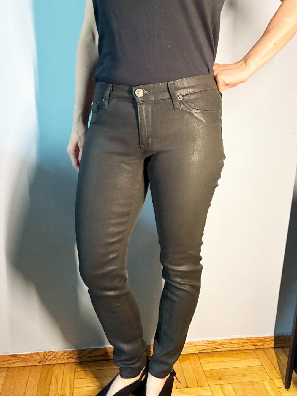 HUDSON Pleather cotton Jeans in dark green